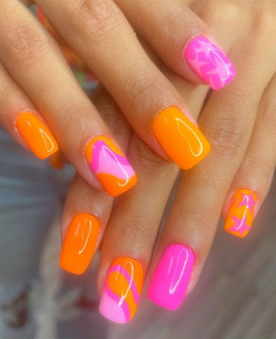 Trendy Summer Nails: Embracing Orange and Pink Vibes