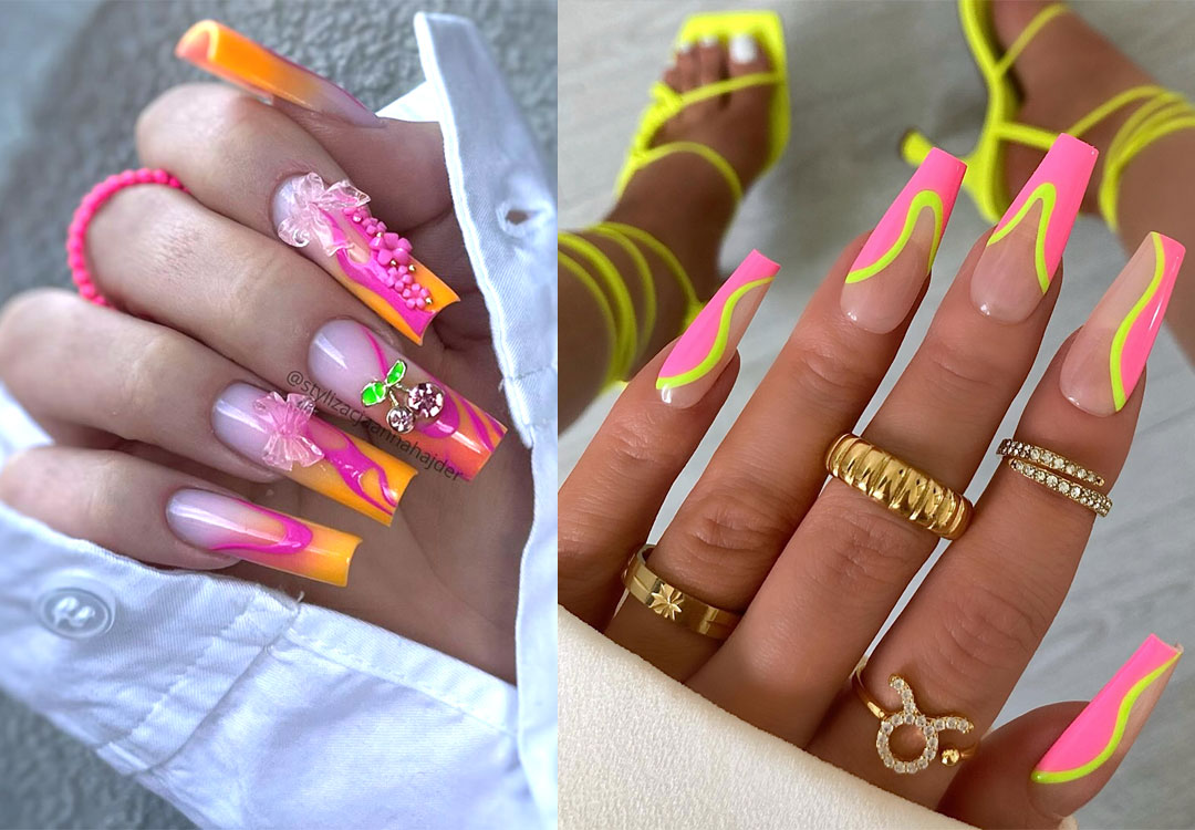 Trendy Summer Nails: Embracing Orange and Pink Vibes Trendy Summer Nails: Embracing Orange and Pink Vibes